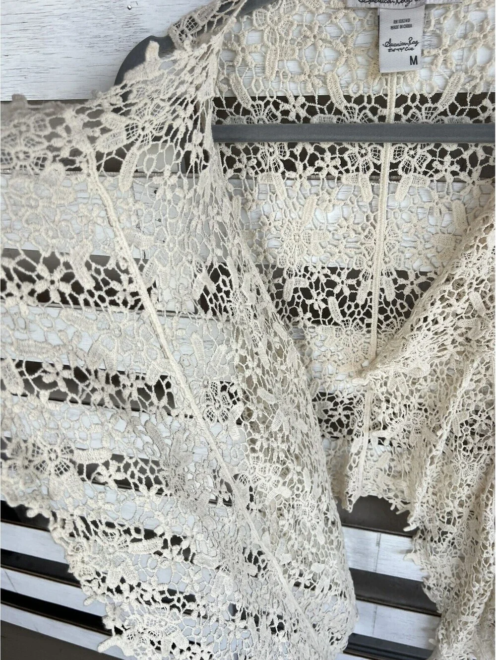 American Rag Cie Crochet Vest Top Natural Beige Floral Open Knit Size M